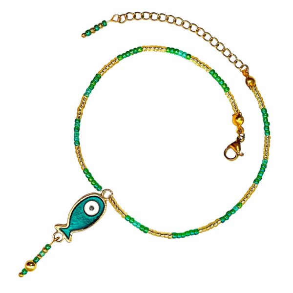 Steel Cheshm Nazar Beaded Anklet Model Fish