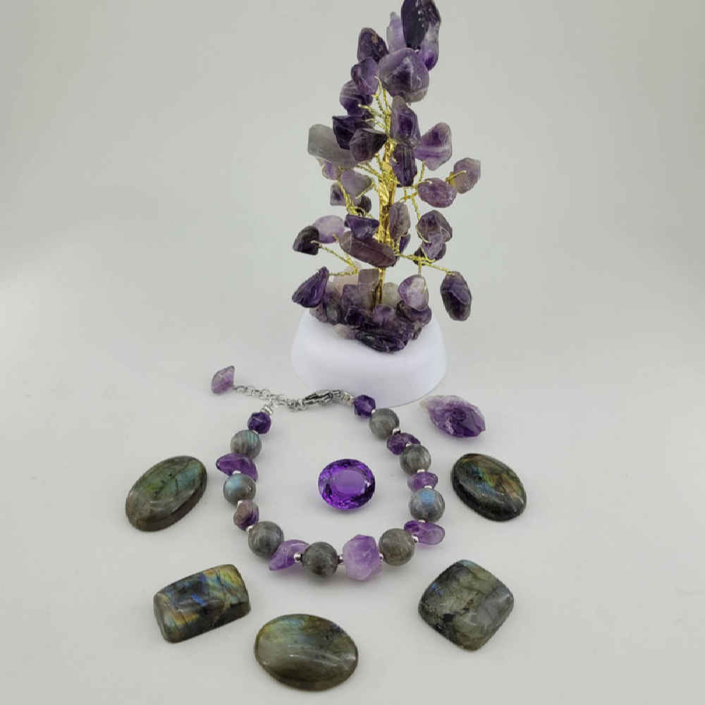 Beaded Bracelet for Women – Amethyst & Labradorite Gemstones
