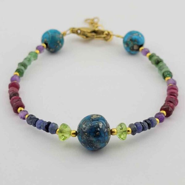 Beaded Bracelet for Women – Emerald, Ruby & Turquoise Gemstones