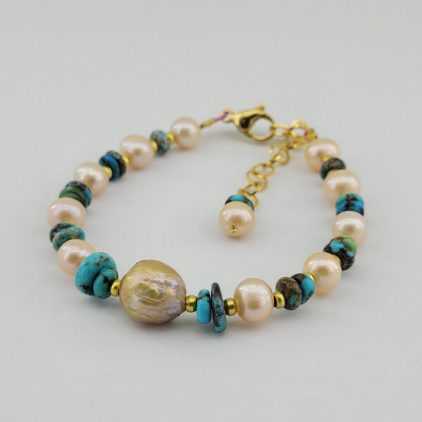 Beaded Bracelet for Women – Pearl & Turquoise Gemstone
