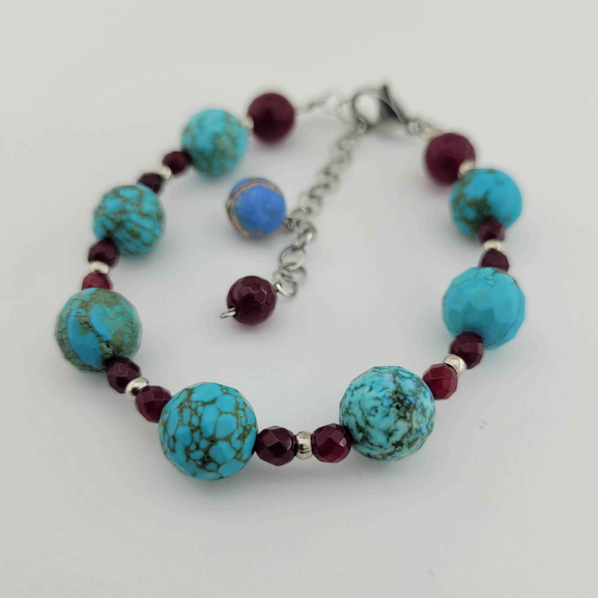 Beaded Bracelet for Women – Ruby & Turquoise Gemstone