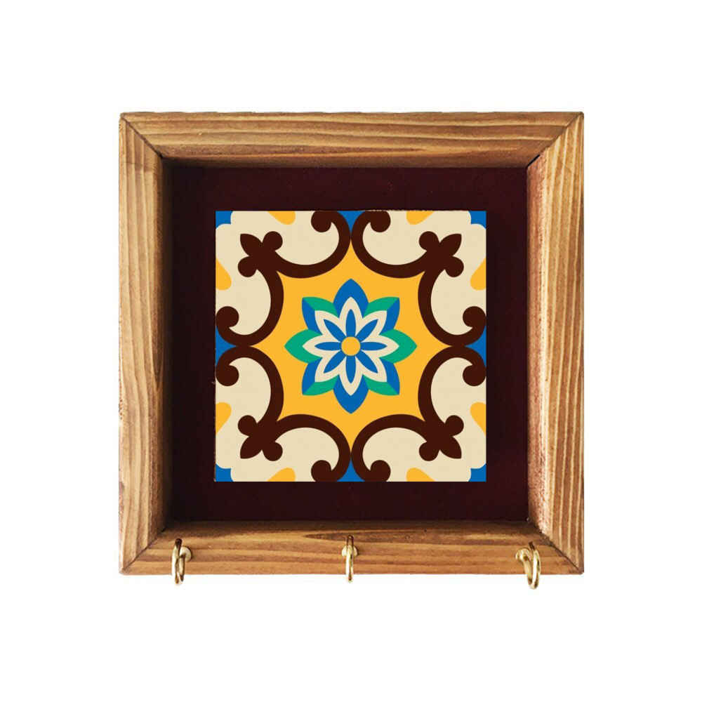 Ceramic Wall Key Holder - with Wooden Frame Model Sima