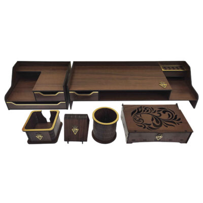 Wooden Office Desk Organizer Accessories – Model Parseh (6pcs)