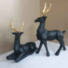 Set of 2 Geometric Black Polyester Deer Cubism Figurines - Artistic