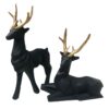 Set of 2 Geometric Black Polyester Deer Cubism Figurines - Artistic