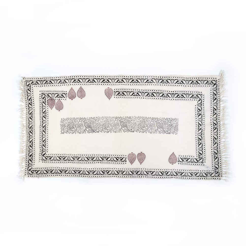 Handcrafted Linen Block Print Table Runner Gol o Morgh