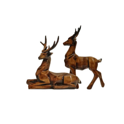 Set of 2 Brown Decorative Deer Figurines – Forest Animal Decor