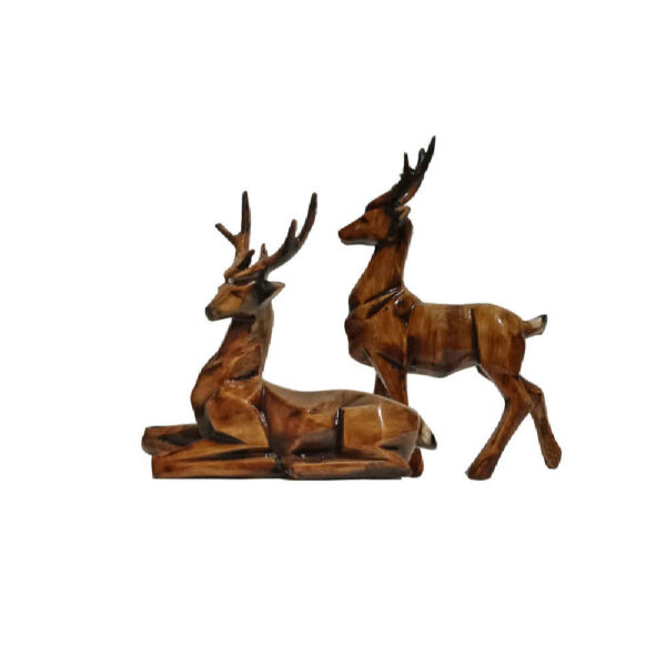 Set of 2 Brown Decorative Deer Figurines - Forest Animal Decor