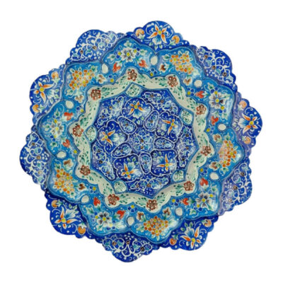Decorative Copper Plate Hand-Painted with Persian Minakari Enamel Bahareh