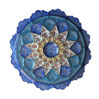 Decorative Copper Plate Hand-Painted with Persian Minakari Enamel Eslimi