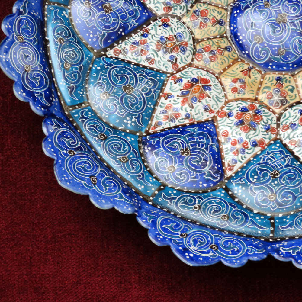 Decorative Copper Wall Plate Hand-Painted with Persian Minakari Enamel Eslimi