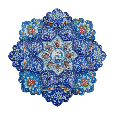 Decorative Copper Plate Hand-Painted with Persian Minakari Enamel Floral