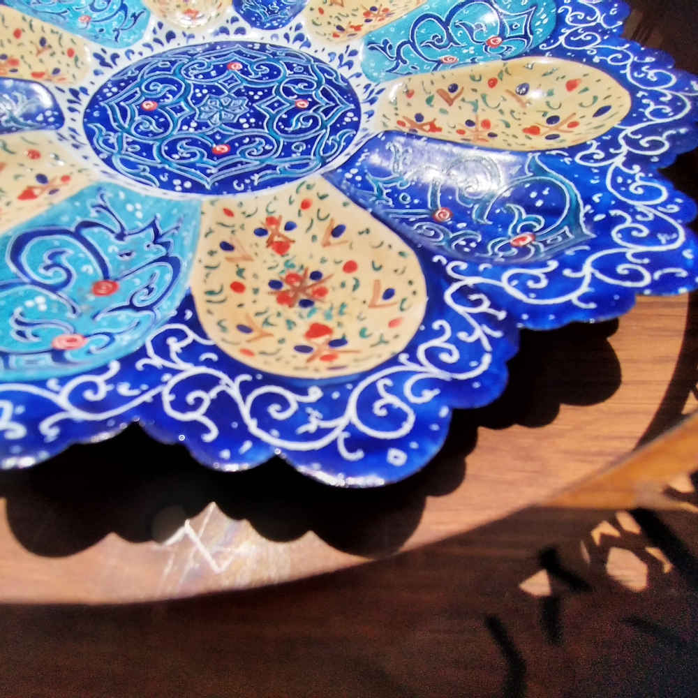 Decorative Copper Wall Plate Hand-Painted with Persian Minakari Enamel Golabetoon