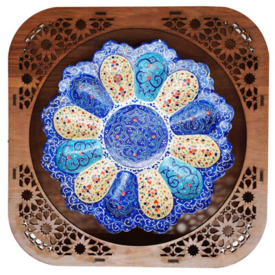 Decorative Copper Plate Hand-Painted with Persian Minakari Enamel Golabetoon