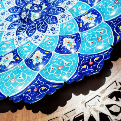 Decorative Copper Wall Plate Hand-Painted with Persian Minakari Enamel Mahta