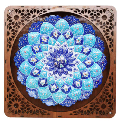 Decorative Copper Plate Hand-Painted with Persian Minakari Enamel Mahta