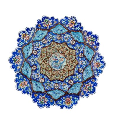 Decorative Copper Plate Hand-Painted with Persian Minakari Enamel Naamin