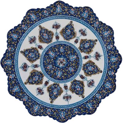 Decorative Copper Plate Hand-Painted with Persian Minakari Enamel Narenj