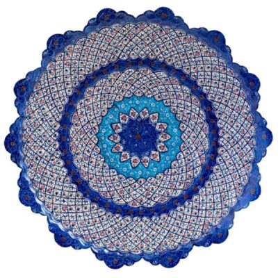 Decorative Copper Plate Hand-Painted with Persian Minakari Enamel Nastaran