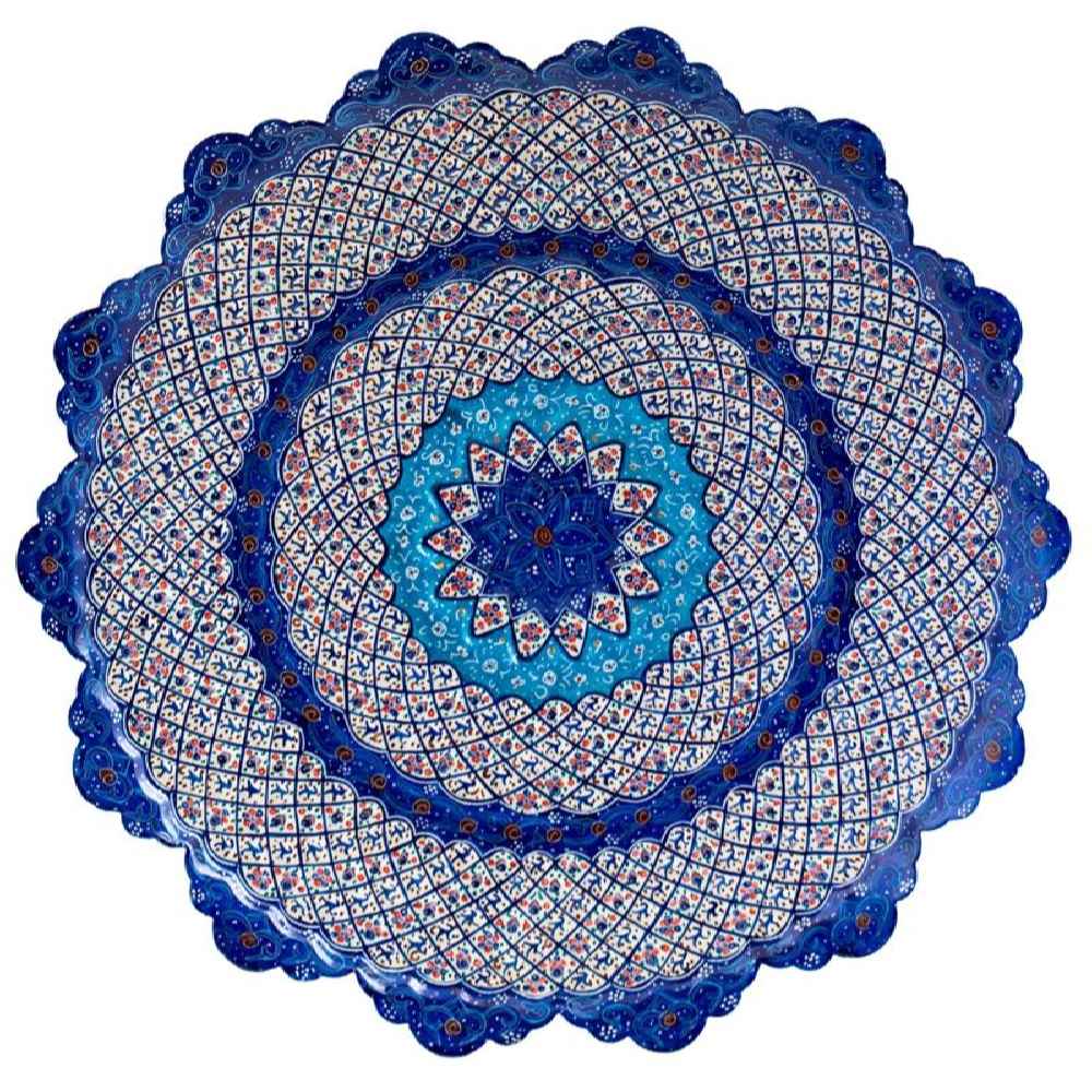 Decorative Copper Plate Hand-Painted with Persian Minakari Enamel Nastaran