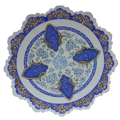 Decorative Copper Plate Hand-Painted with Persian Minakari Enamel Tazhib