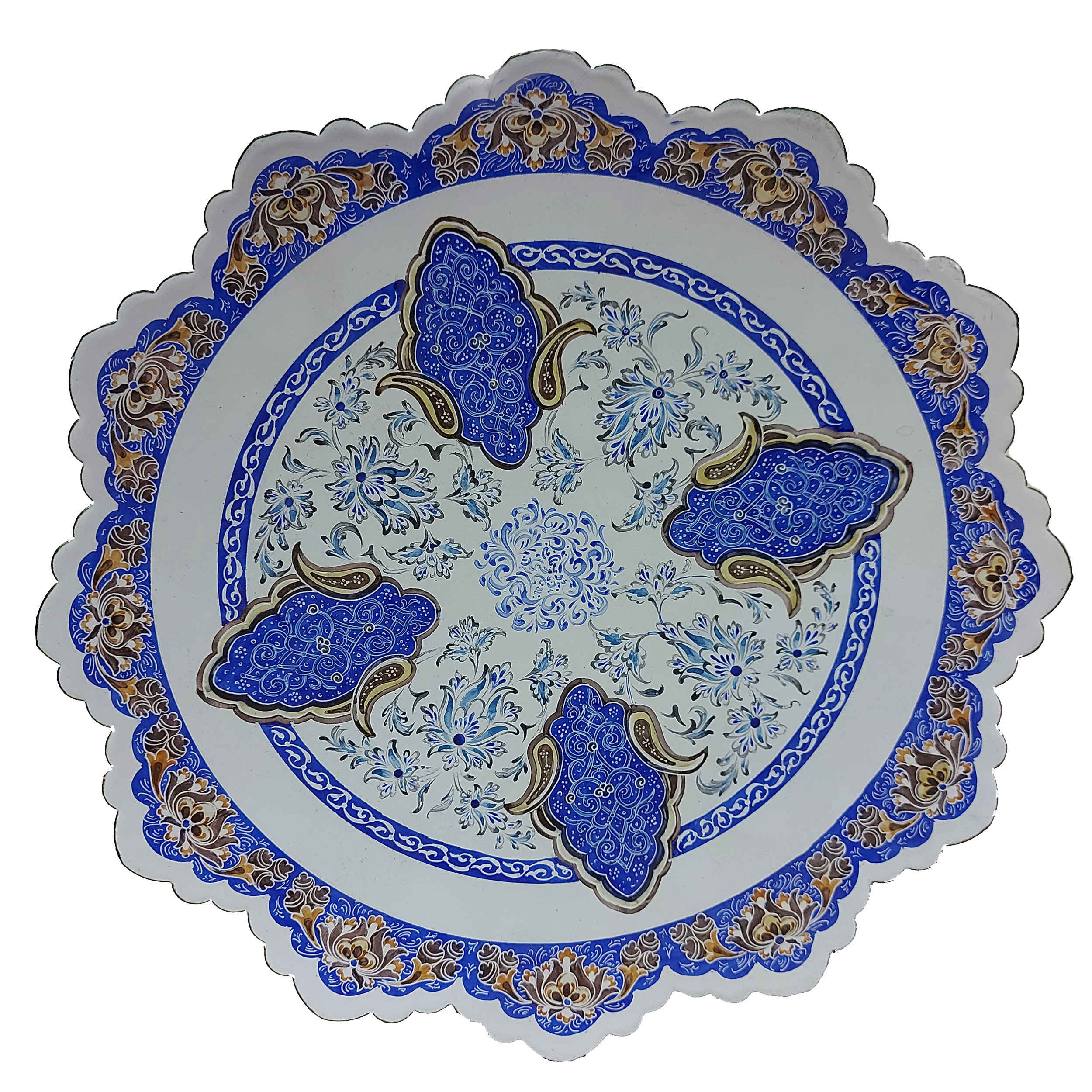 Decorative Copper Plate Hand-Painted with Persian Minakari Enamel Tazhib