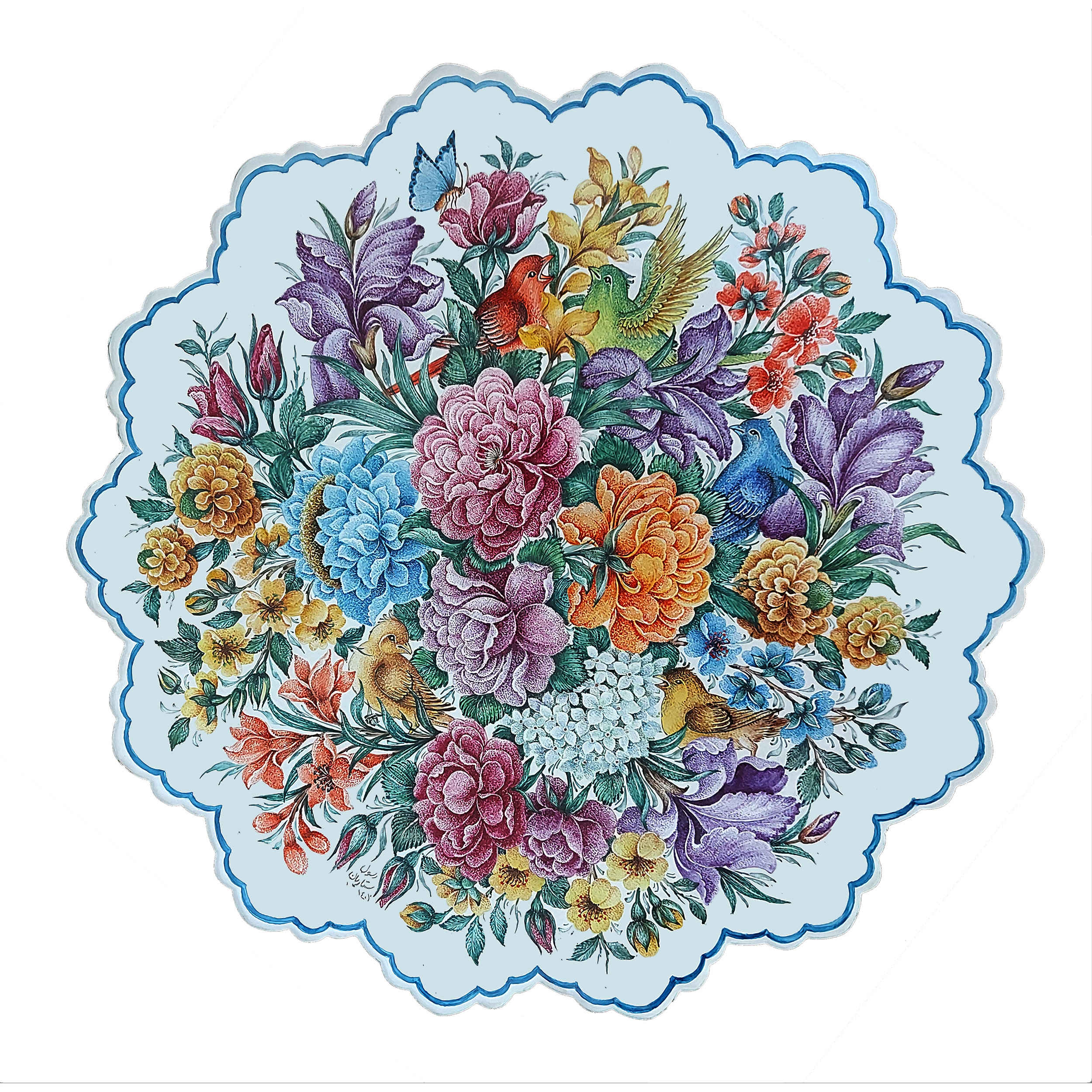 Decorative Copper Plate Hand-Painted with Persian Minakari Enamel Heaven