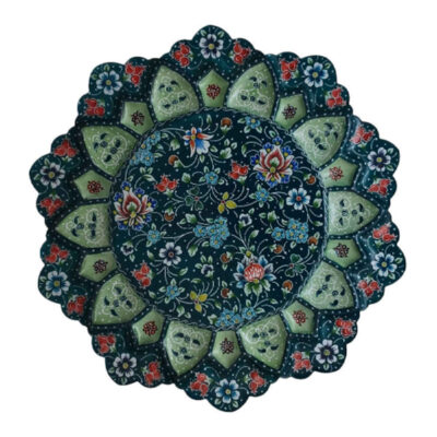 Decorative Copper Plate Hand-Painted with Persian Minakari Enamel Floral