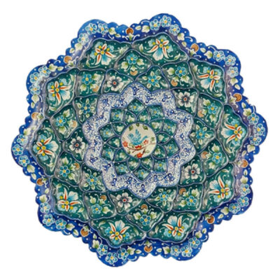 Decorative Copper Plate Hand-Painted with Persian Minakari Enamel Taranom