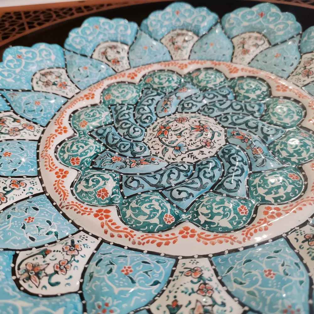 Decorative Copper Wall Plate Hand-Painted with Persian Minakari Enamel Narges