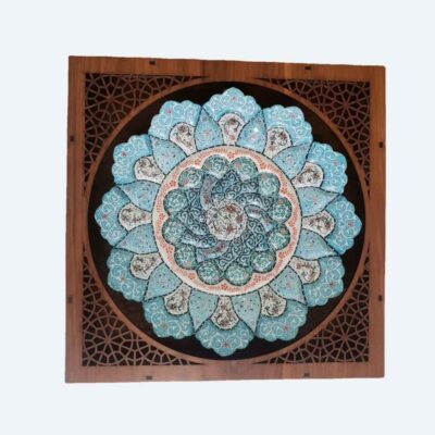 Decorative Copper Plate Hand-Painted with Persian Minakari Enamel Narges