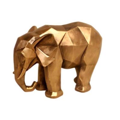 Geometric Golden Polyester Elephant Cubism Figurine – Decorative Statue
