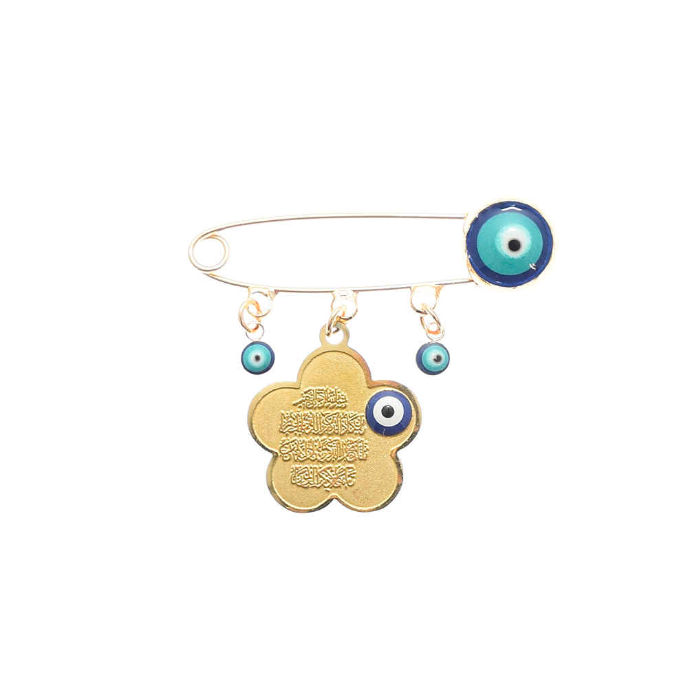 Gold Evil Eye Safety Pin Brooch