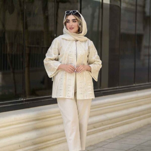 Persian Cream Manto & Pants Set Model Jeyran