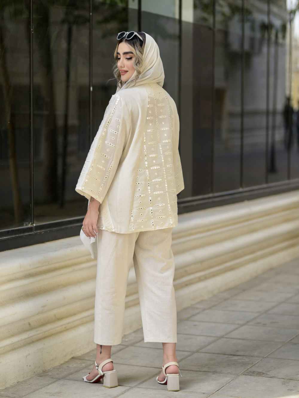 Persian Cream Manto & Pants Set Model Jeyran - ShopiPersia