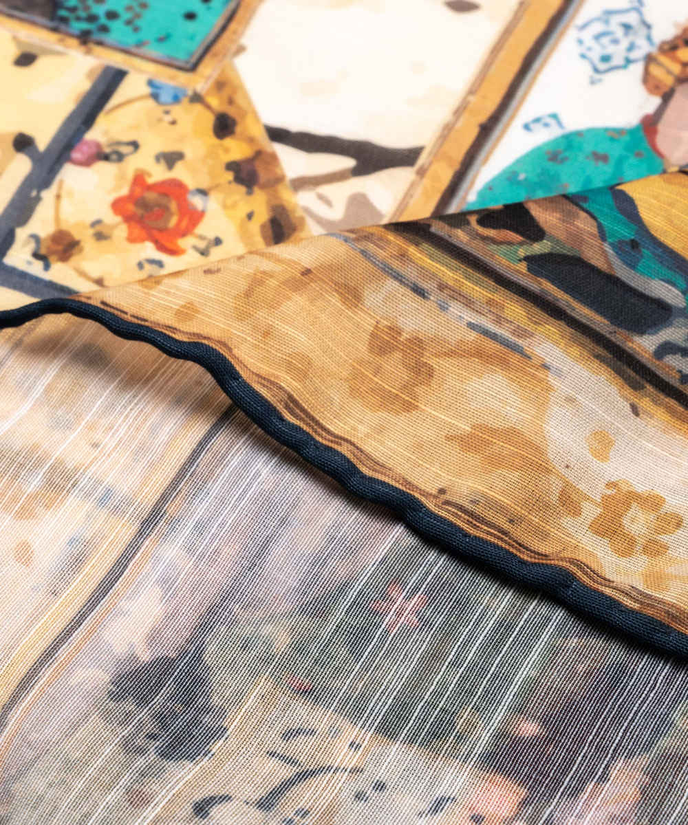 Persian Silk Neck Scarf for Women Luxe and Vibrant Square Khosro o Shirin