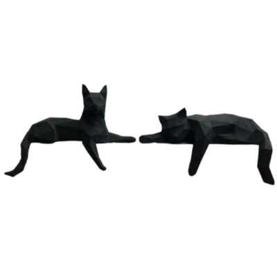 Set of 2 Geometric Black Polyester Cat Cubism Figurines – Abstract Art Sculptures