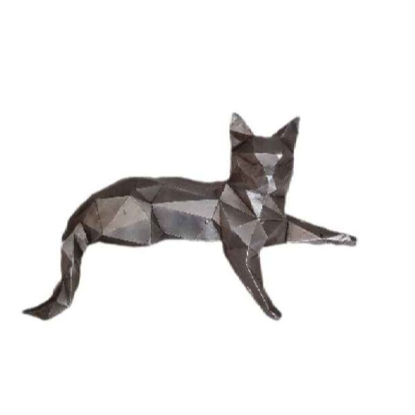 Silver Polyester Cat Figurine Sculpture