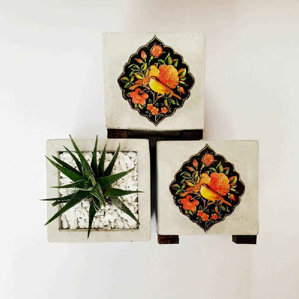 Decorative Persian Square Concrete Vase Model Gol o Morgh