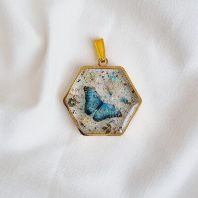 Resin Necklace Pendant for Women Handcrafted Blue Butterfly