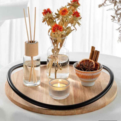 Round Wooden Serving Tray – Great for Tea or Snack Presentation