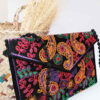 Embroidered Ethnic Velvet Clutch Handbag with Paisley Pattern