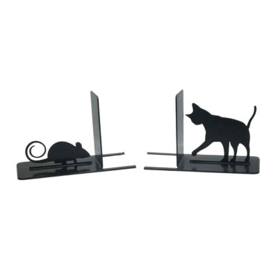 Metal Art Bookend for Shelf with Animal-themed Design Cat