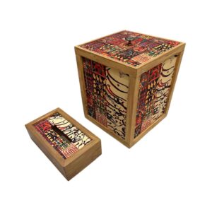 Calligraphy Wooden Waste Basket & Tissue Box Cover