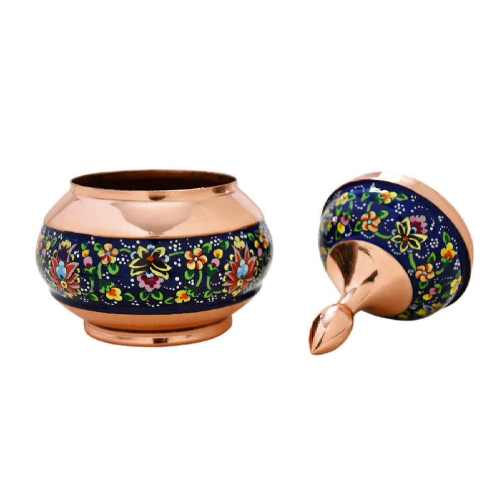 Handcrafted Persian Copper Sugar Bowl with Lid – Minakari Enameled Jahan