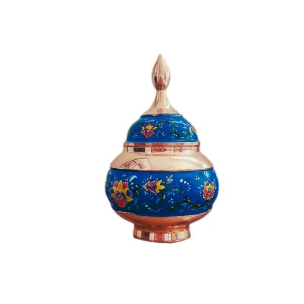 Handcrafted Persian Copper Sugar Bowl with Lid - Minakari Enameled Shahab