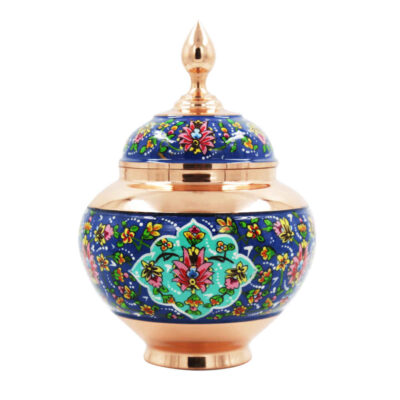 Handcrafted Persian Copper Sugar Bowl with Lid – Minakari Enameled Raz