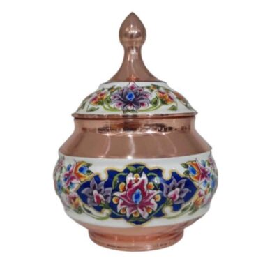 Handcrafted Persian Copper Sugar Bowl with Lid – Minakari Enameled Behesht
