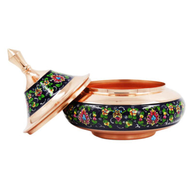 Handcrafted Persian Copper Sugar Bowl with Lid – Minakari Enameled Giso