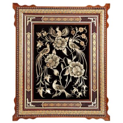 Handmade Framed Persian Engraved Copper Art Mahya – Traditional Wall Decor